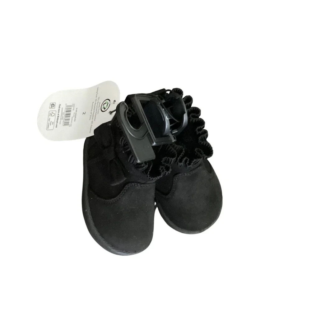 Wonder Nation‎ Toddler Girls Black Faux Suede Bow Ruffle Boots Size 2 NEW